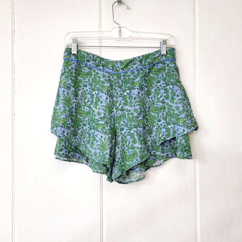 Anthropologie Simone Tiered Rayon Linen Shorts Green Botanical Print - Picture 4 of 5